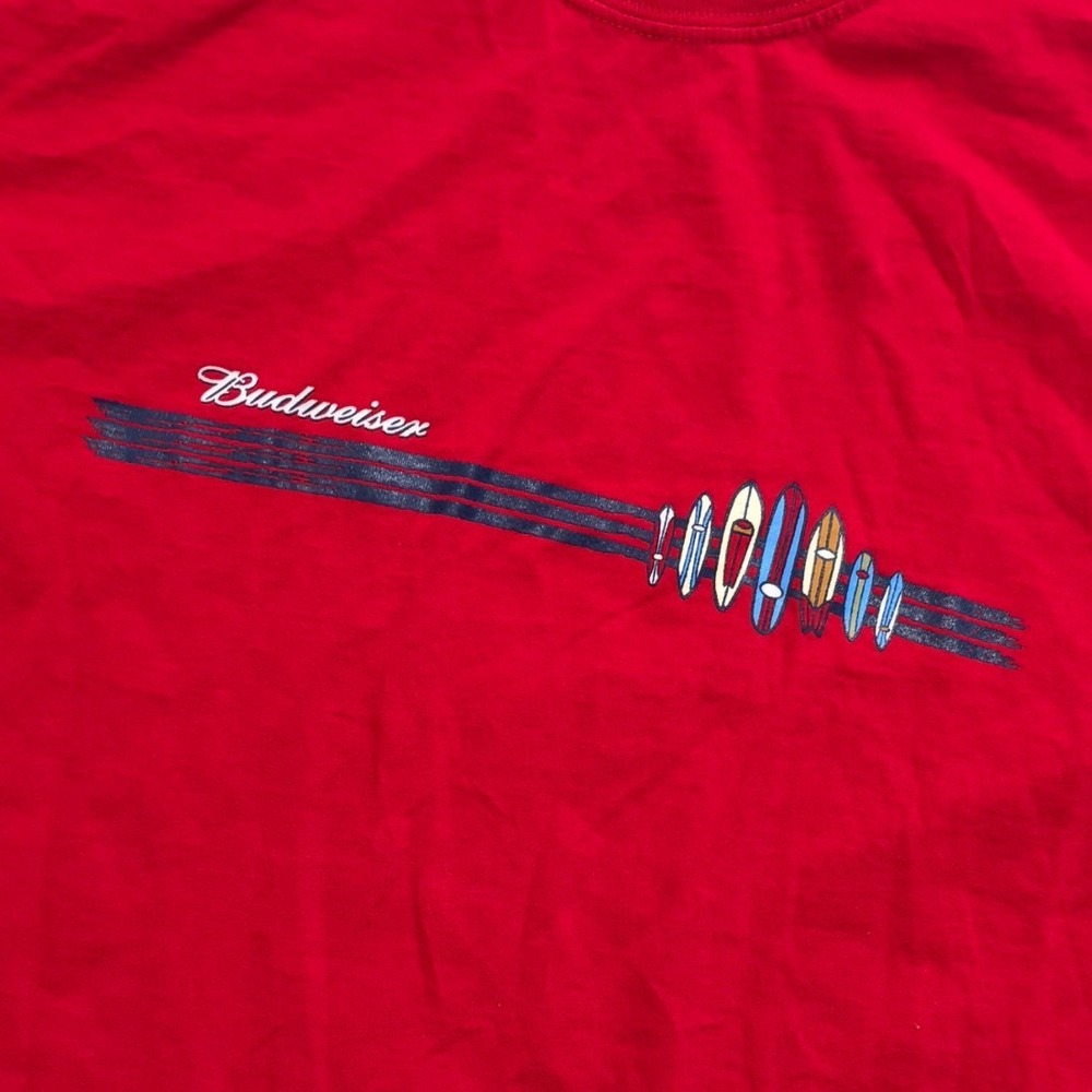 Vintage Budweiser Surfboards Graphic T-Shirt Red Jerzees Z160 Mens Large L